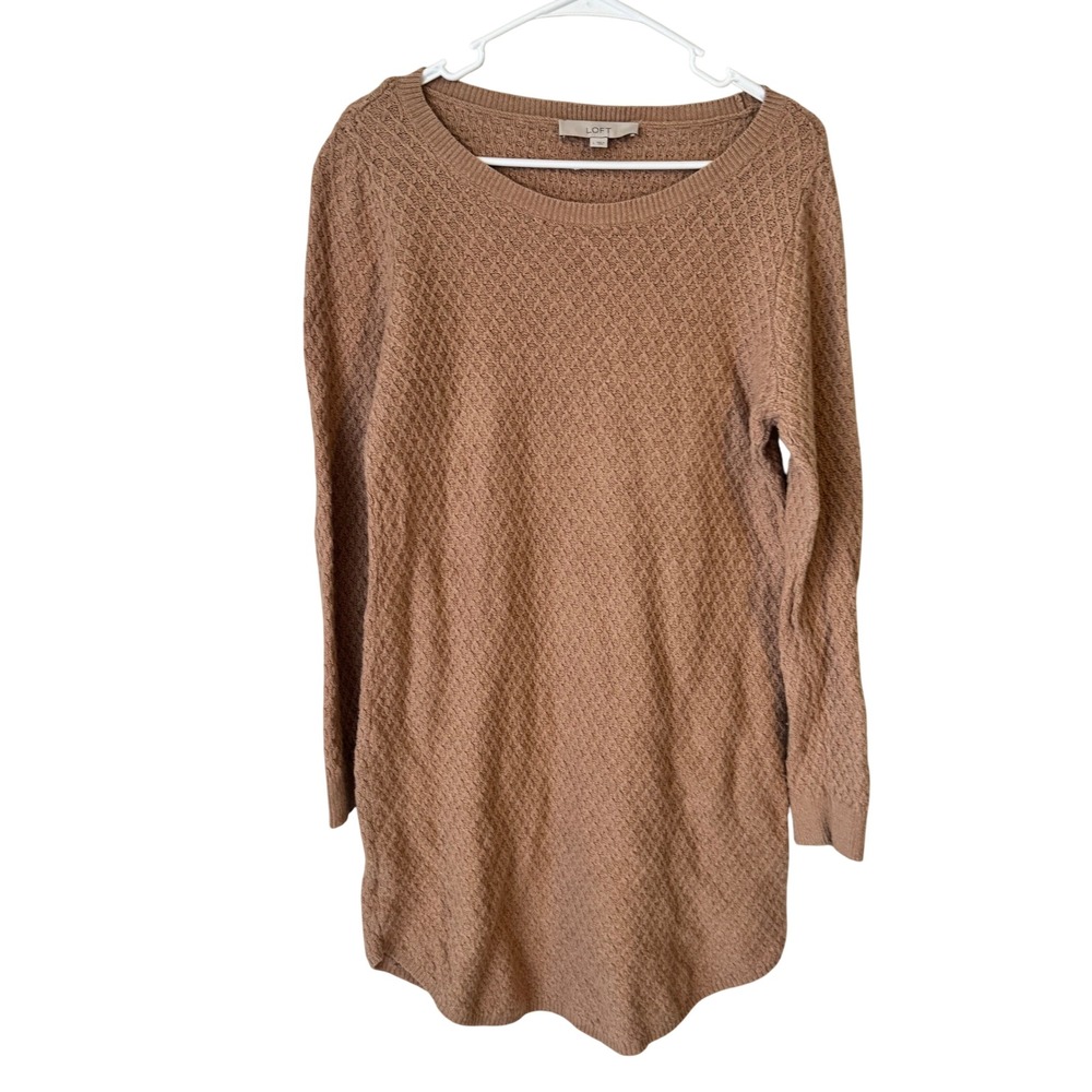 LOFT Ann Taylor Camel Tan Diamond Textured Knit Scoop Neck Sweater Large